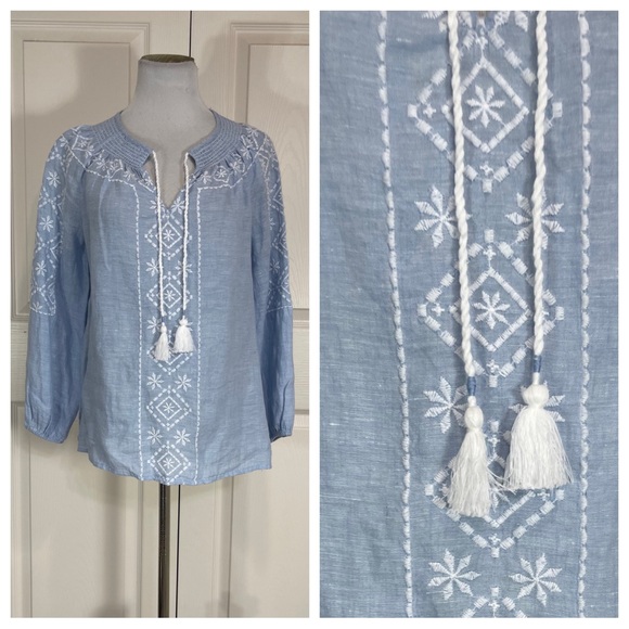 Joie Linen Embroidered Peasant Blouse - Picture 1 of 7